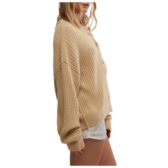 Free People Cocoa Rib Henley Sweater Size XL - Picture 3 of 11